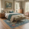 GENIMO 5X7 Area Rugs for Living Room Machine Washable, Modern Botanical Non Slip Low Pile Soft Rugs, Vintage Floral Carpet for Bedroom Dining Room, Home Office, Warm Beige(Dusty Teal-1)