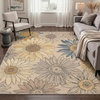 GENIMO 5X7 Area Rugs for Living Room Machine Washable, Modern Botanical Non Slip Low Pile Soft Rugs, Vintage Floral Carpet for Bedroom Dining Room, Home Office, Warm Beige(Warm Beige-2)