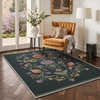 GENIMO 5X7 Area Rugs for Living Room Machine Washable, Modern Botanical Non Slip Low Pile Soft Rugs, Vintage Floral Carpet for Bedroom Dining Room, Home Office, Warm Beige(Forest Green)