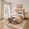 GENIMO 5X7 Area Rugs for Living Room Machine Washable, Modern Botanical Non Slip Low Pile Soft Rugs, Vintage Floral Carpet for Bedroom Dining Room, Home Office, Warm Beige(Warm Beige-3)