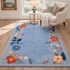GENIMO 5X7 Area Rugs for Living Room Machine Washable, Modern Botanical Non Slip Low Pile Soft Rugs, Vintage Floral Carpet for Bedroom Dining Room, Home Office, Warm Beige(Dusty Blue-2)