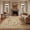 GENIMO 5X7 Area Rugs for Living Room Machine Washable, Modern Botanical Non Slip Low Pile Soft Rugs, Vintage Floral Carpet for Bedroom Dining Room, Home Office, Warm Beige(Dusty Ochre)