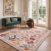 GENIMO 5X7 Area Rugs for Living Room Machine Washable, Modern Botanical Non Slip Low Pile Soft Rugs, Vintage Floral Carpet for Bedroom Dining Room, Home Office, Warm Beige(Dusty Pink)