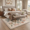 GENIMO 5X7 Area Rugs for Living Room Machine Washable, Modern Botanical Non Slip Low Pile Soft Rugs, Vintage Floral Carpet for Bedroom Dining Room, Home Office, Warm Beige(Creamy Beige)