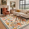 GENIMO 5X7 Area Rugs for Living Room Machine Washable, Modern Botanical Non Slip Low Pile Soft Rugs, Vintage Floral Carpet for Bedroom Dining Room, Home Office, Warm Beige(Warm Beige-3)