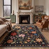 GENIMO 5X7 Area Rugs for Living Room Machine Washable, Modern Botanical Non Slip Low Pile Soft Rugs, Vintage Floral Carpet for Bedroom Dining Room, Home Office, Warm Beige(Black)