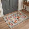 GENIMO 5X7 Area Rugs for Living Room Machine Washable, Modern Botanical Non Slip Low Pile Soft Rugs, Vintage Floral Carpet for Bedroom Dining Room, Home Office, Warm Beige(Dusty Blue)