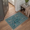 GENIMO 5X7 Area Rugs for Living Room Machine Washable, Modern Botanical Non Slip Low Pile Soft Rugs, Vintage Floral Carpet for Bedroom Dining Room, Home Office, Warm Beige(Dusty Teal)