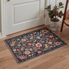 GENIMO 5X7 Area Rugs for Living Room Machine Washable, Modern Botanical Non Slip Low Pile Soft Rugs, Vintage Floral Carpet for Bedroom Dining Room, Home Office, Warm Beige(Dusty Navy)