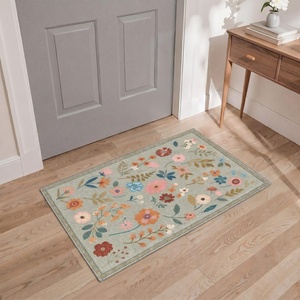 GENIMO 5X7 Area Rugs for Living Room Machine Washable, Modern Botanical Non Slip Low Pile Soft Rugs, Vintage Floral Carpet for Bedroom Dining Room, Home Office, Warm Beige(Muted Sage)