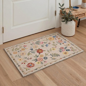GENIMO 5X7 Area Rugs for Living Room Machine Washable, Modern Botanical Non Slip Low Pile Soft Rugs, Vintage Floral Carpet for Bedroom Dining Room, Home Office, Warm Beige(Warm Beige-1)