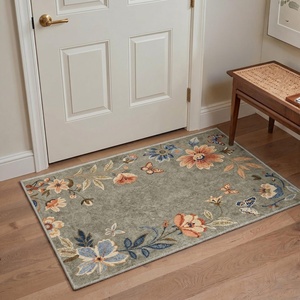 GENIMO 5X7 Area Rugs for Living Room Machine Washable, Modern Botanical Non Slip Low Pile Soft Rugs, Vintage Floral Carpet for Bedroom Dining Room, Home Office, Warm Beige(Dusty Sage)