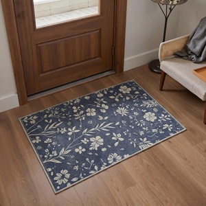 GENIMO 5X7 Area Rugs for Living Room Machine Washable, Modern Botanical Non Slip Low Pile Soft Rugs, Vintage Floral Carpet for Bedroom Dining Room, Home Office, Warm Beige(Muted Navy)