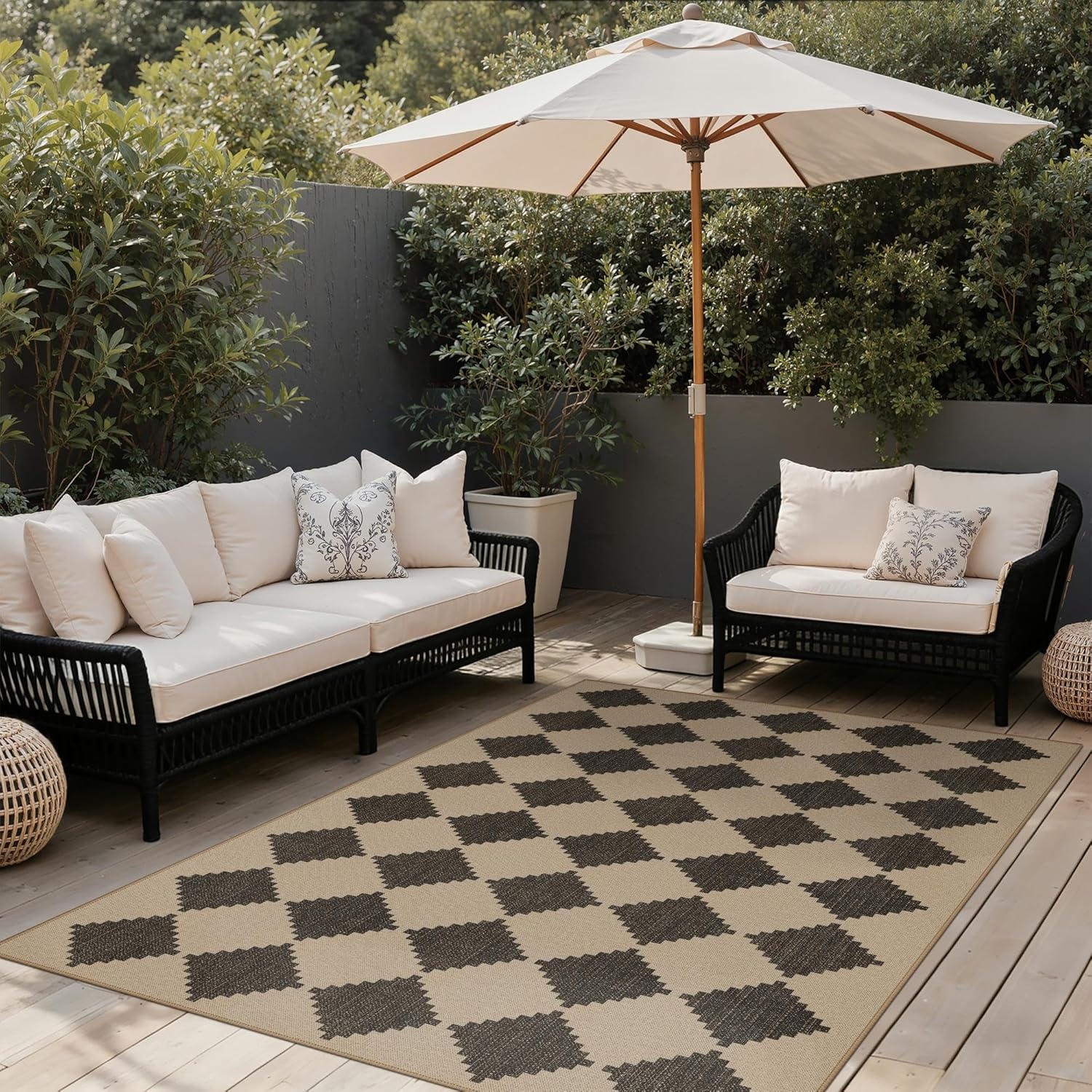 image:imageGENIMO Indoor Outdoor Area Rug 8x10 Checkered Easy Jute Rug Machine Washable EasyCleaning Non Slip Plaid Outdoor Carpet for Patio Living Room Backyard Porch Deck BalconyZigzag Diamond