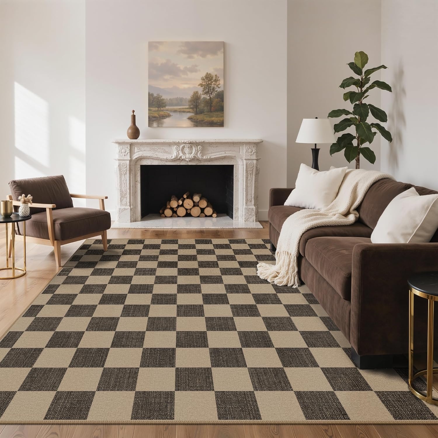 image:imageGENIMO Indoor Outdoor Area Rug 8x10 Checkered Easy Jute Rug Machine Washable EasyCleaning Non Slip Plaid Outdoor Carpet for Patio Living Room Backyard Porch Deck BalconyCheckerboard