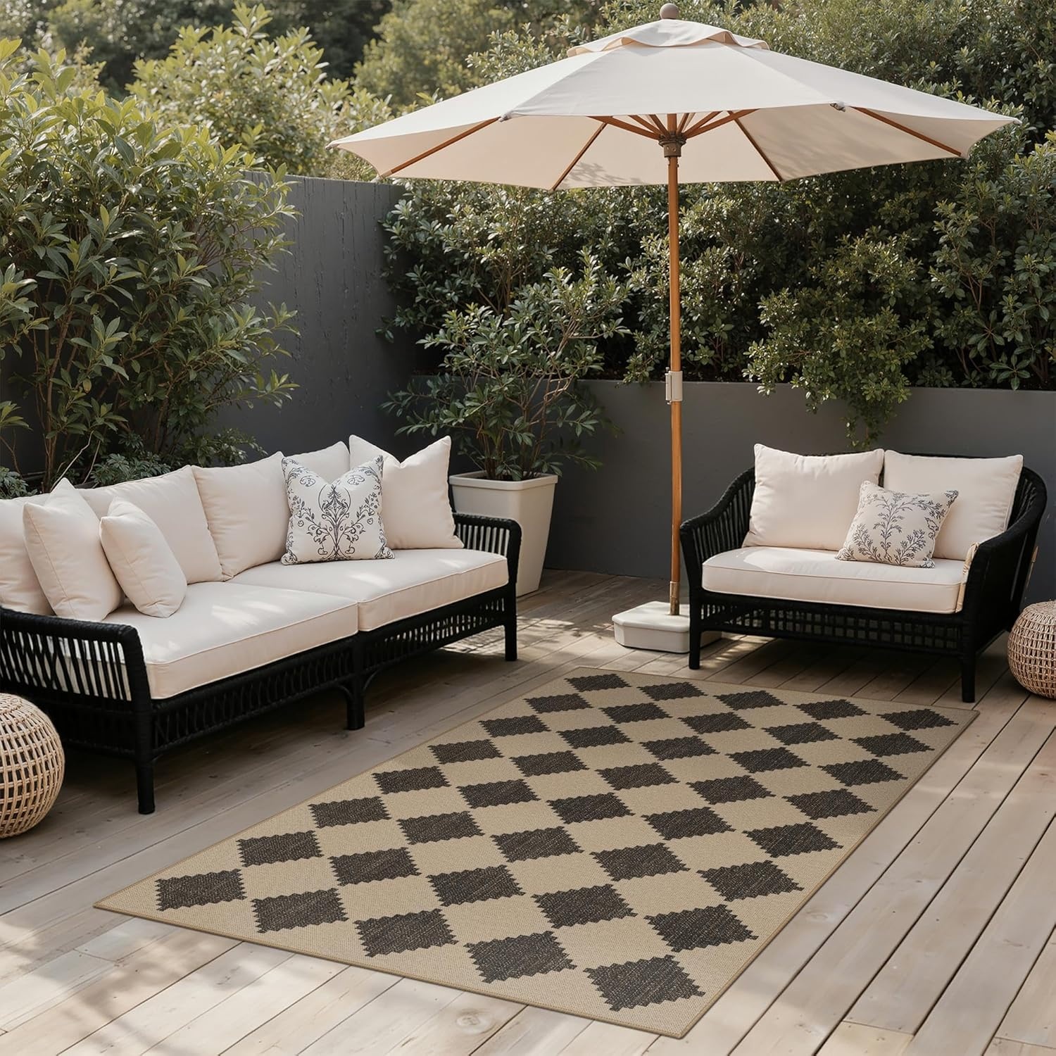 image:imageGENIMO Indoor Outdoor Area Rug 8x10 Checkered Easy Jute Rug Machine Washable EasyCleaning Non Slip Plaid Outdoor Carpet for Patio Living Room Backyard Porch Deck BalconyZigzag Diamond