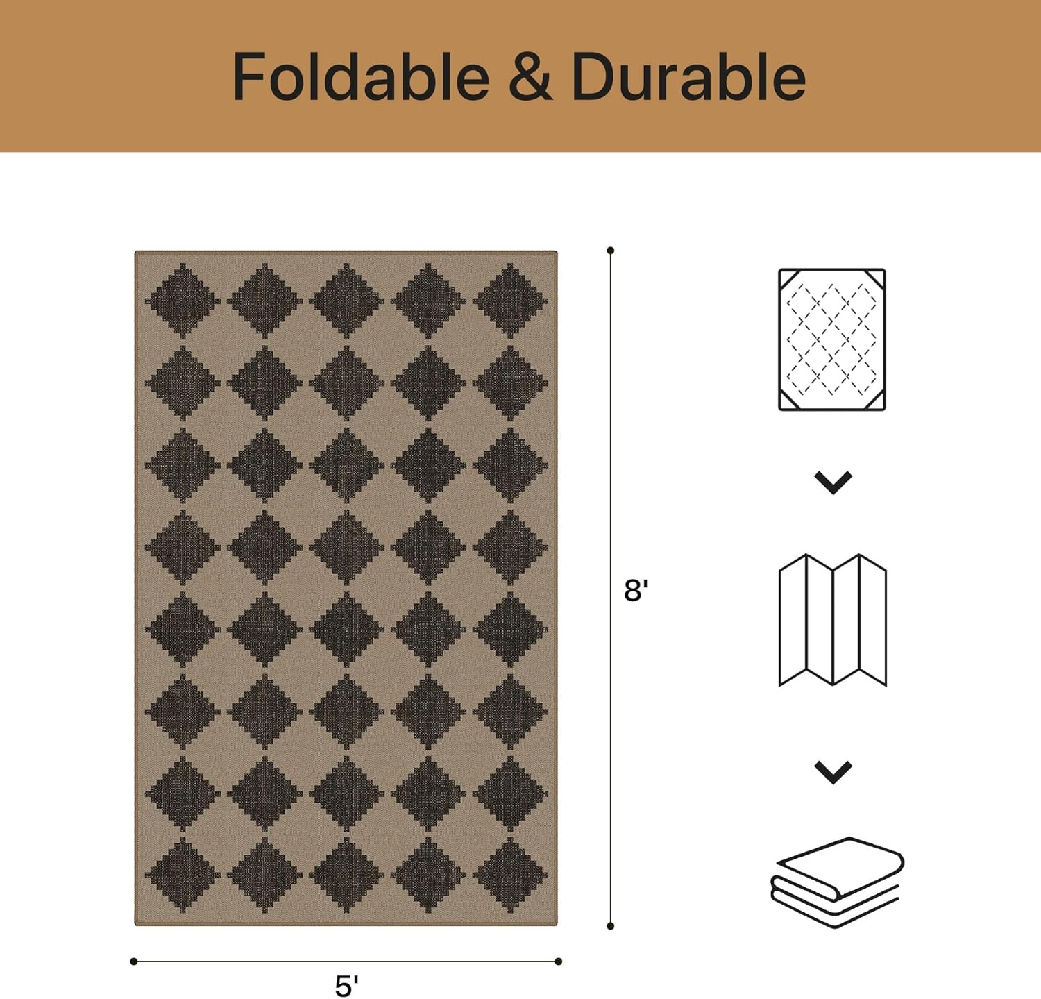 image:imageGENIMO Indoor Outdoor Area Rug 8x10 Checkered Easy Jute Rug Machine Washable EasyCleaning Non Slip Plaid Outdoor Carpet for Patio Living Room Backyard Porch Deck BalconyZigzag Diamond