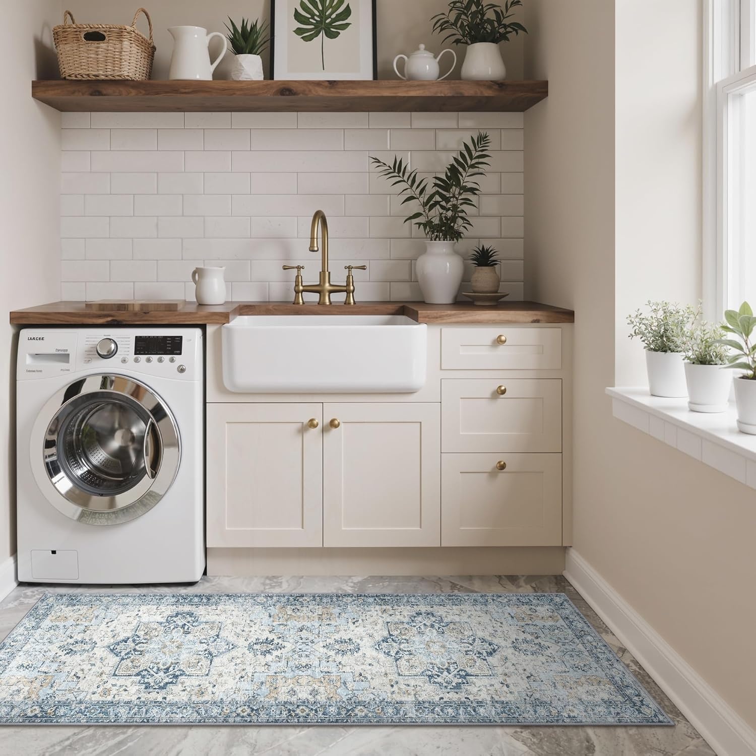 image:imageGENIMO Kitchen Rugs Non Slip Washable Kitchen Mats for Floor Cushioned Standing Mat Kitchen Runner Rug Floor Mat for Kitchen Decor Laundry Sink Entryway Home 24x36 BlueBlue
