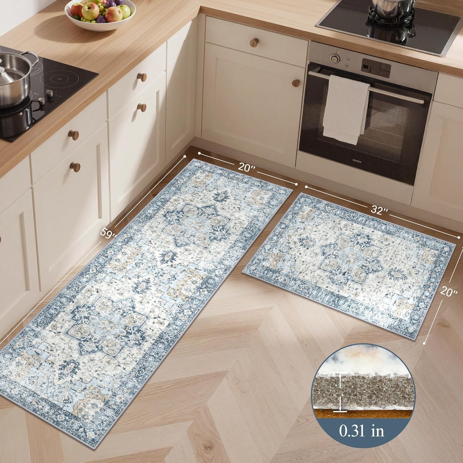 image:imageGENIMO Kitchen Rugs Non Slip Washable Kitchen Mats for Floor Cushioned Standing Mat Kitchen Runner Rug Floor Mat for Kitchen Decor Laundry Sink Entryway Home 24x36 BlueBlue