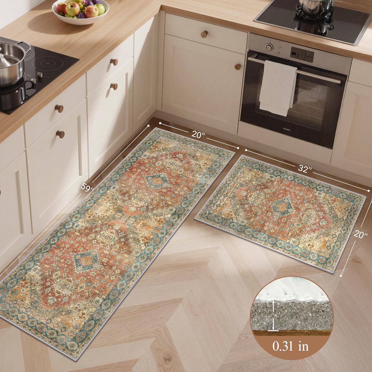 image:imageGENIMO Kitchen Rugs Non Slip Washable Kitchen Mats for Floor Cushioned Standing Mat Kitchen Runner Rug Floor Mat for Kitchen Decor Laundry Sink Entryway Home 24x36 BlueRetrobrick