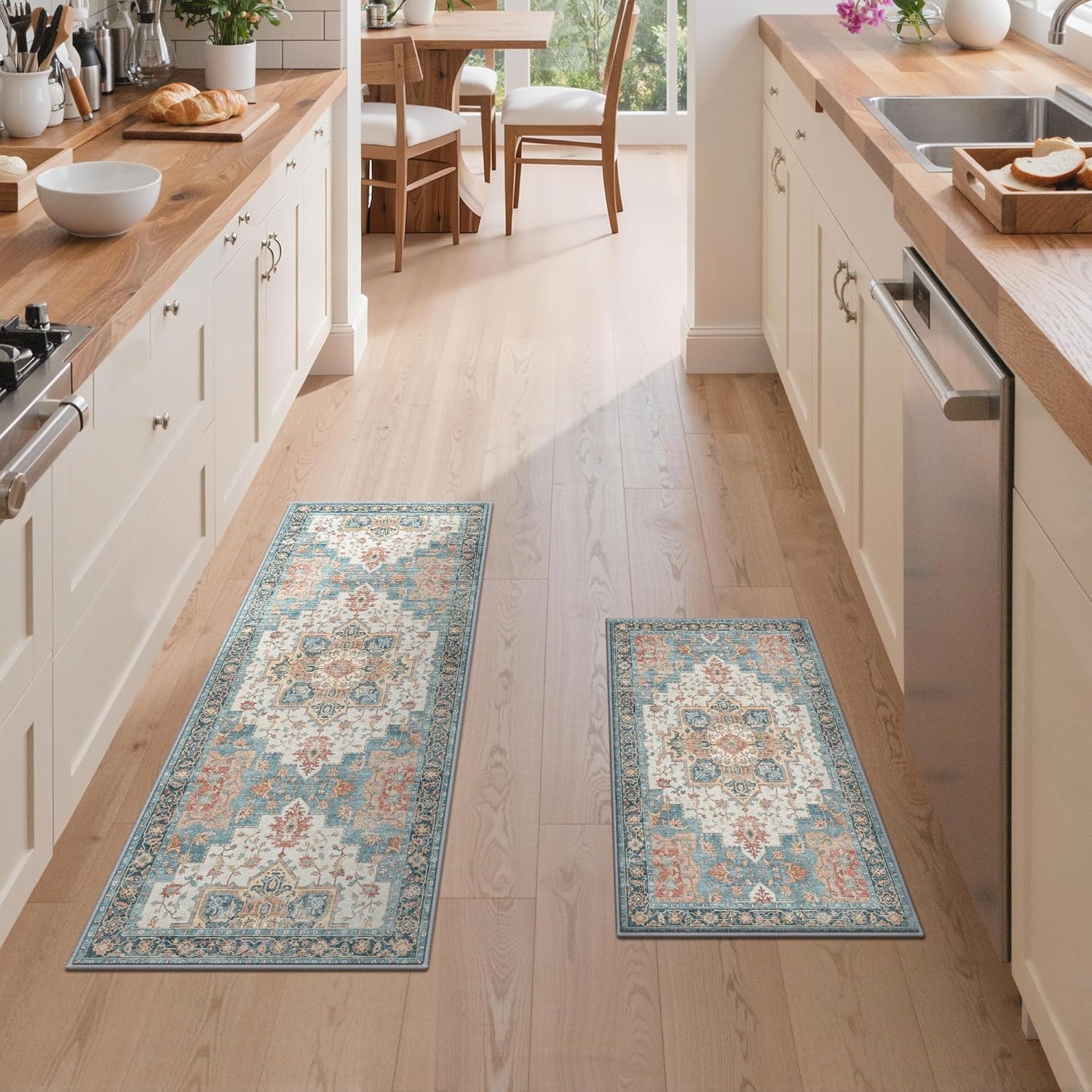 image:imageGENIMO Kitchen Rugs Non Slip Washable Kitchen Mats for Floor Cushioned Standing Mat Kitchen Runner Rug Floor Mat for Kitchen Decor Laundry Sink Entryway Home 24x36 BlueBlue Salmon