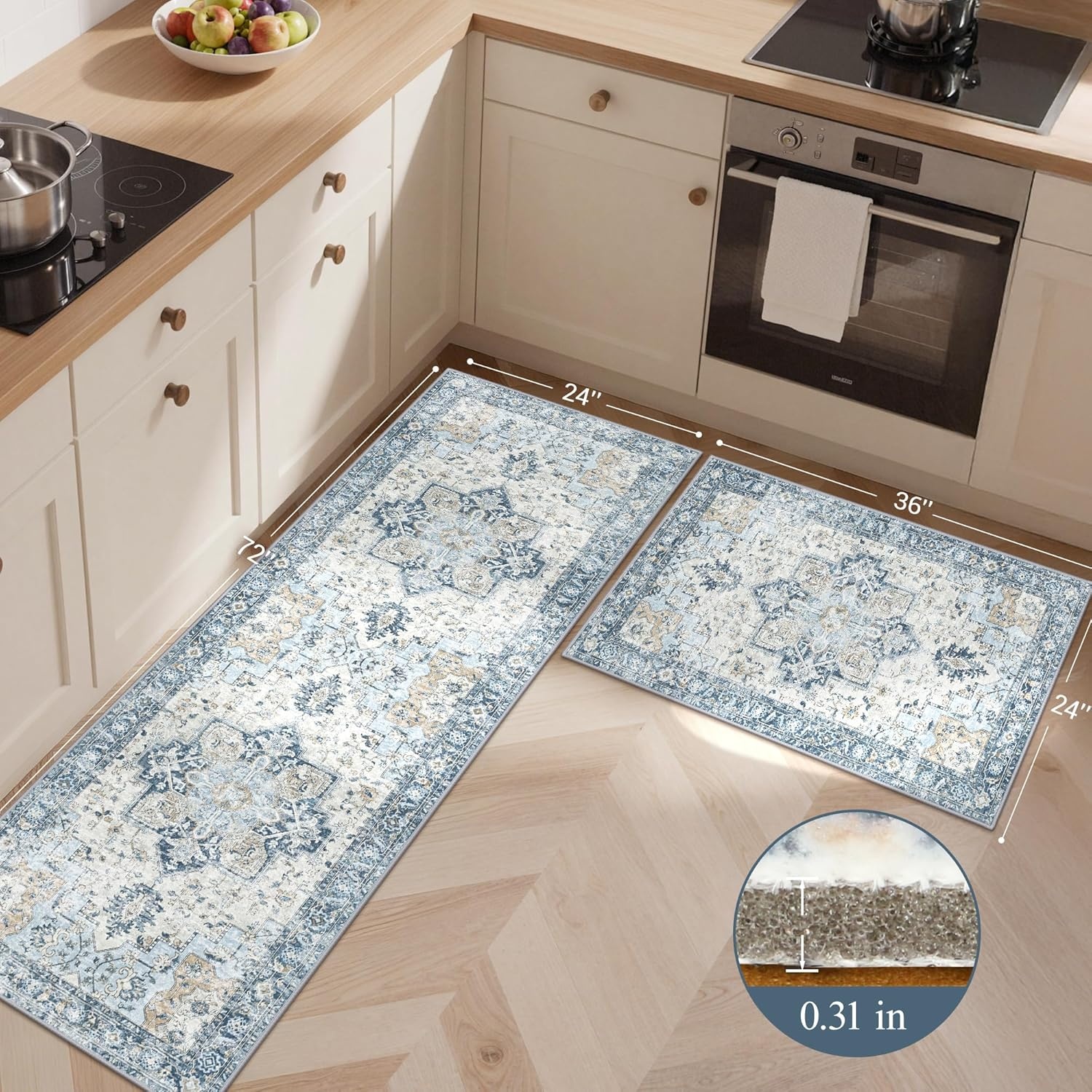 image:imageGENIMO Kitchen Rugs Non Slip Washable Kitchen Mats for Floor Cushioned Standing Mat Kitchen Runner Rug Floor Mat for Kitchen Decor Laundry Sink Entryway Home 24x36 BlueBlue