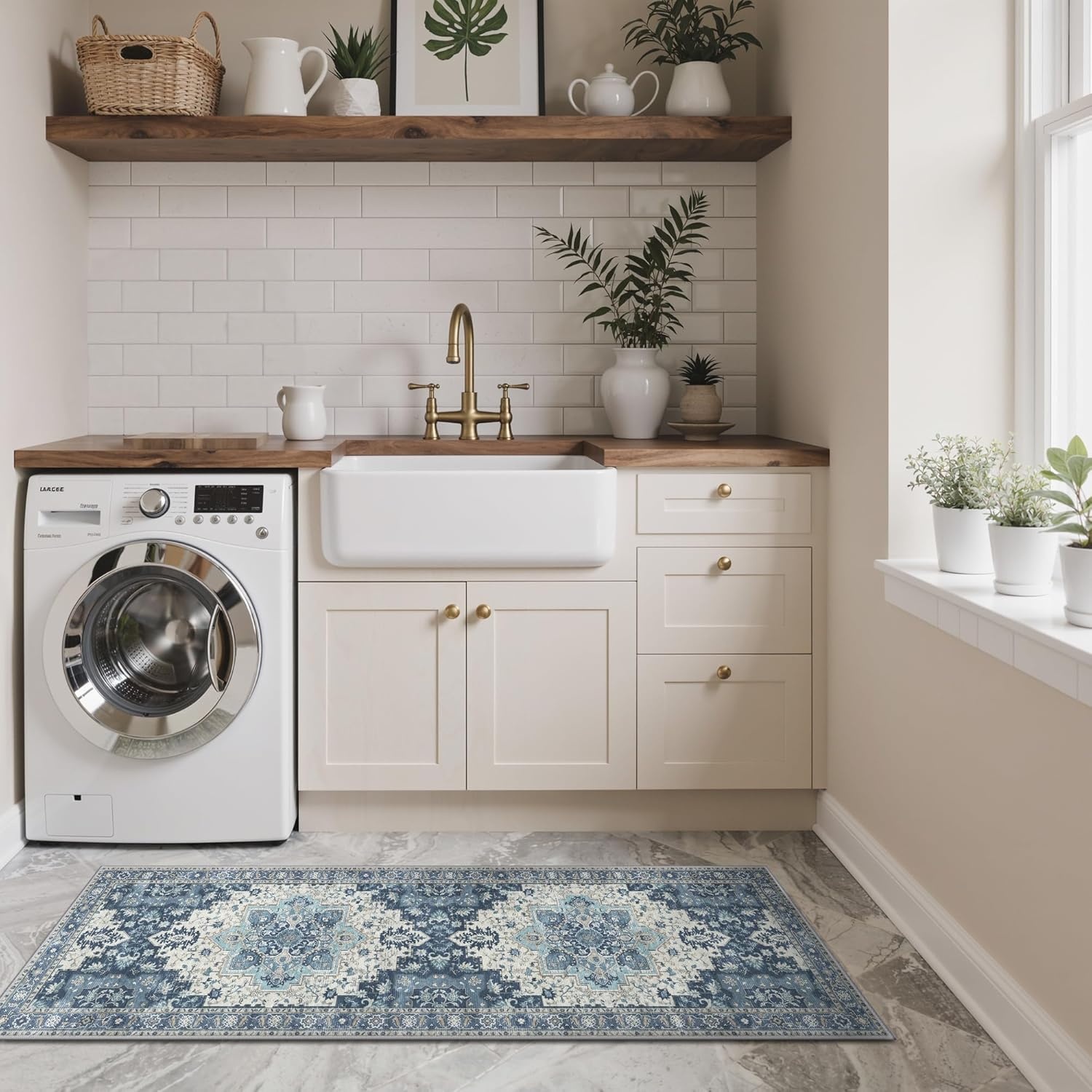 image:imageGENIMO Kitchen Rugs Non Slip Washable Kitchen Mats for Floor Cushioned Standing Mat Kitchen Runner Rug Floor Mat for Kitchen Decor Laundry Sink Entryway Home 24x36 BlueNavy Blue