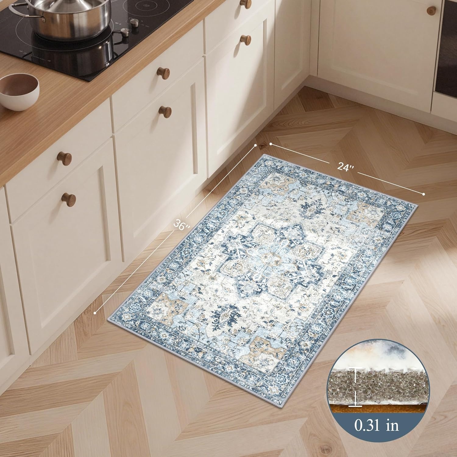 image:imageGENIMO Kitchen Rugs Non Slip Washable Kitchen Mats for Floor Cushioned Standing Mat Kitchen Runner Rug Floor Mat for Kitchen Decor Laundry Sink Entryway Home 24x36 BlueBlue