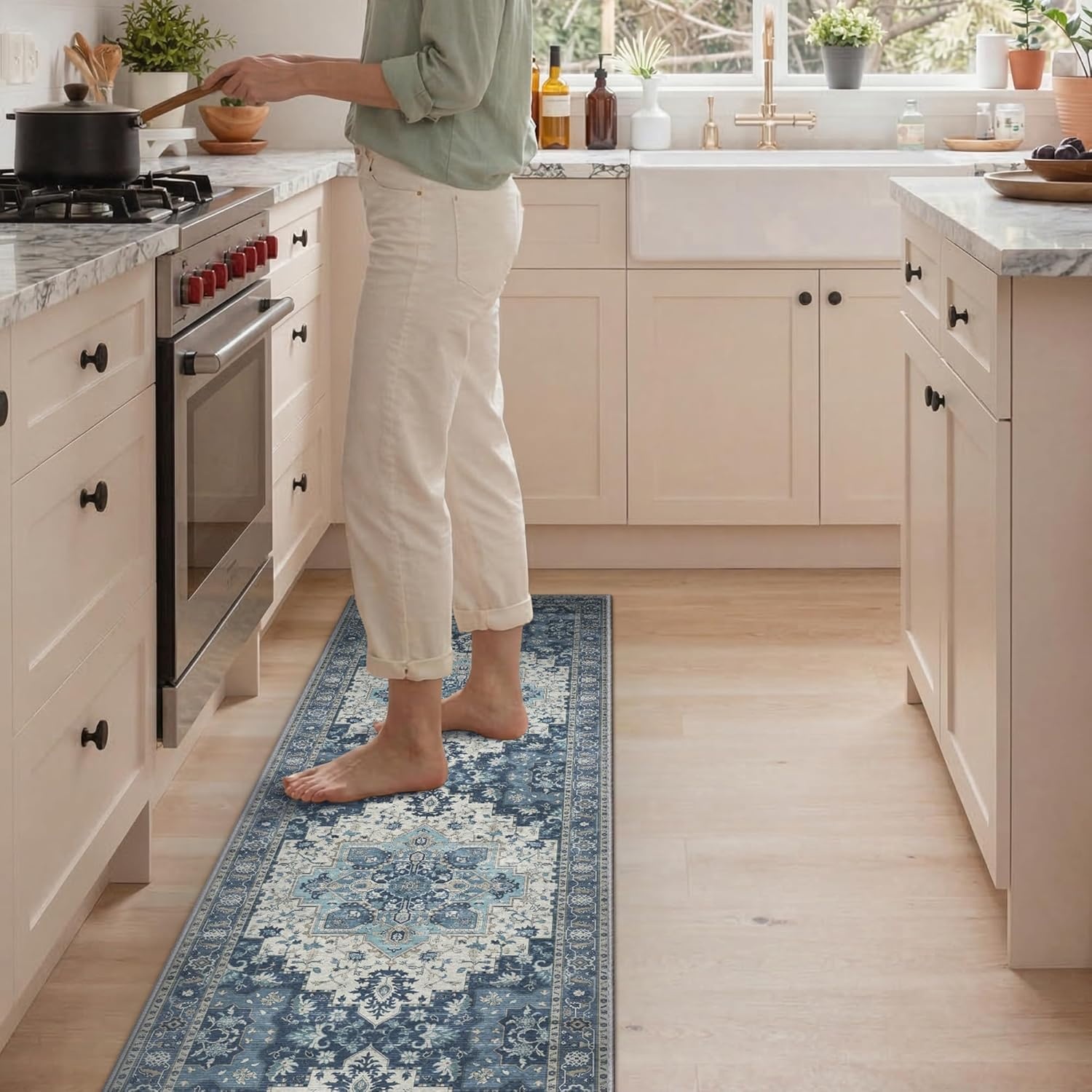 image:imageGENIMO Kitchen Rugs Non Slip Washable Kitchen Mats for Floor Cushioned Standing Mat Kitchen Runner Rug Floor Mat for Kitchen Decor Laundry Sink Entryway Home 24x36 BlueNavy Blue
