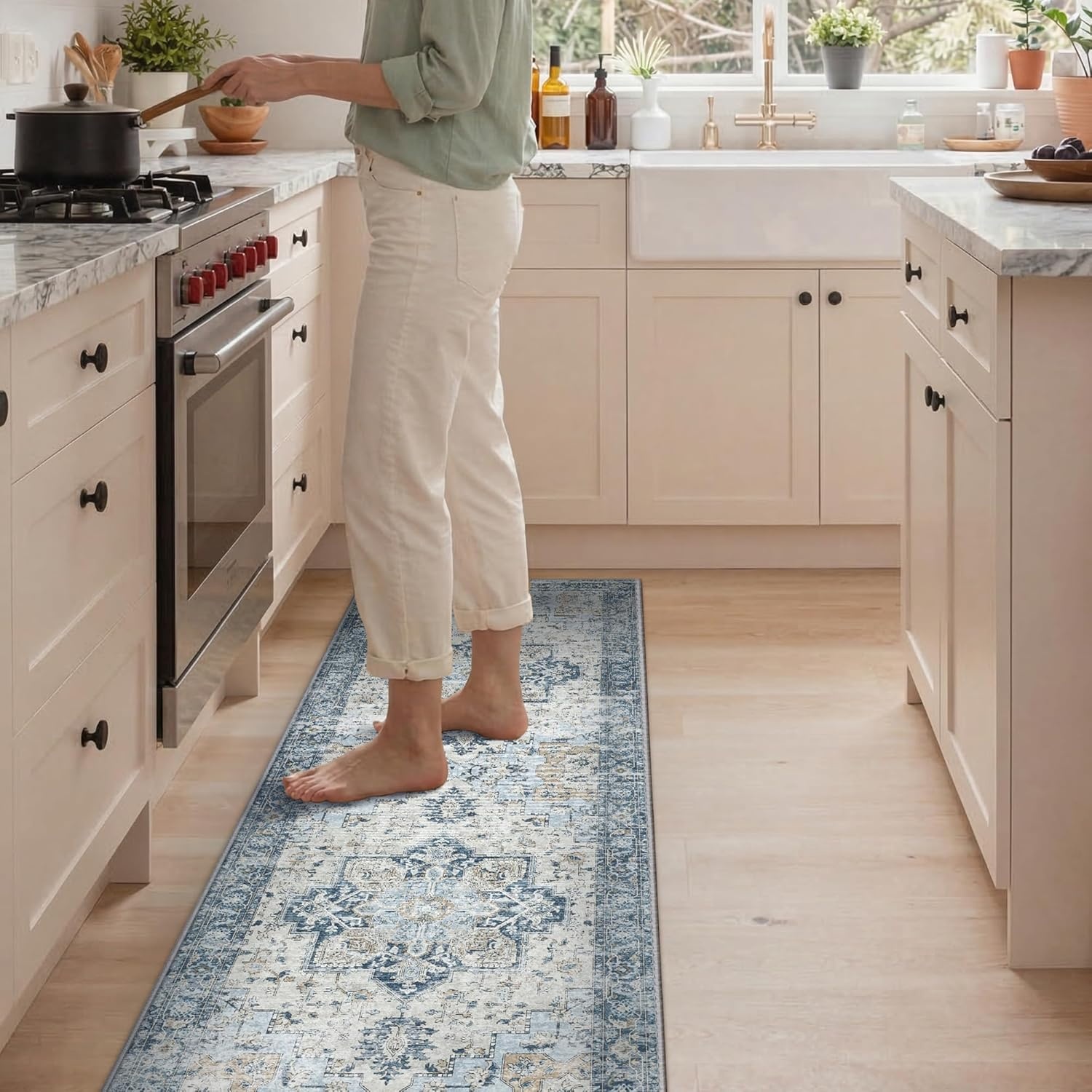 image:imageGENIMO Kitchen Rugs Non Slip Washable Kitchen Mats for Floor Cushioned Standing Mat Kitchen Runner Rug Floor Mat for Kitchen Decor Laundry Sink Entryway Home 24x36 BlueBlue