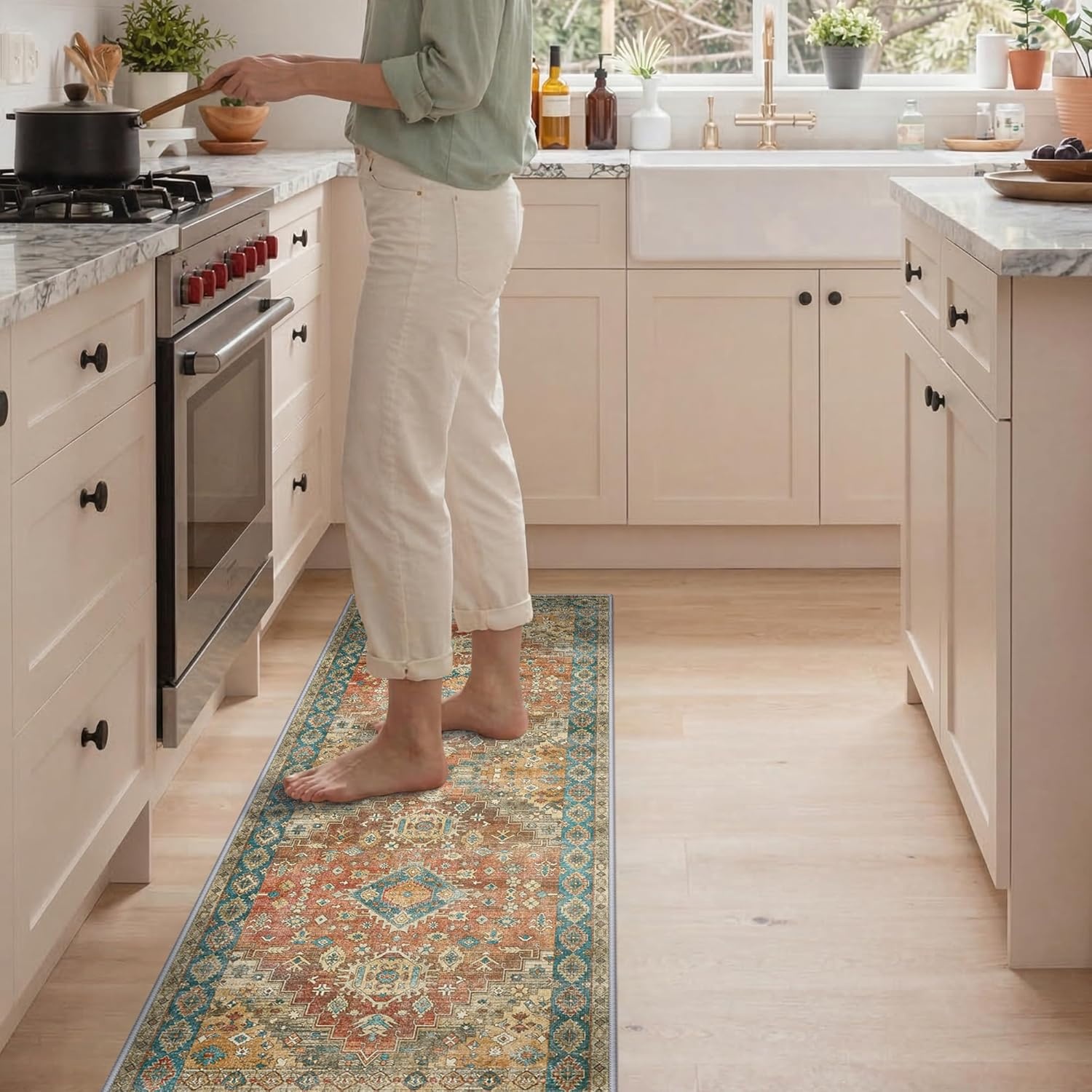 image:imageGENIMO Kitchen Rugs Non Slip Washable Kitchen Mats for Floor Cushioned Standing Mat Kitchen Runner Rug Floor Mat for Kitchen Decor Laundry Sink Entryway Home 24x36 BlueRetrobrick