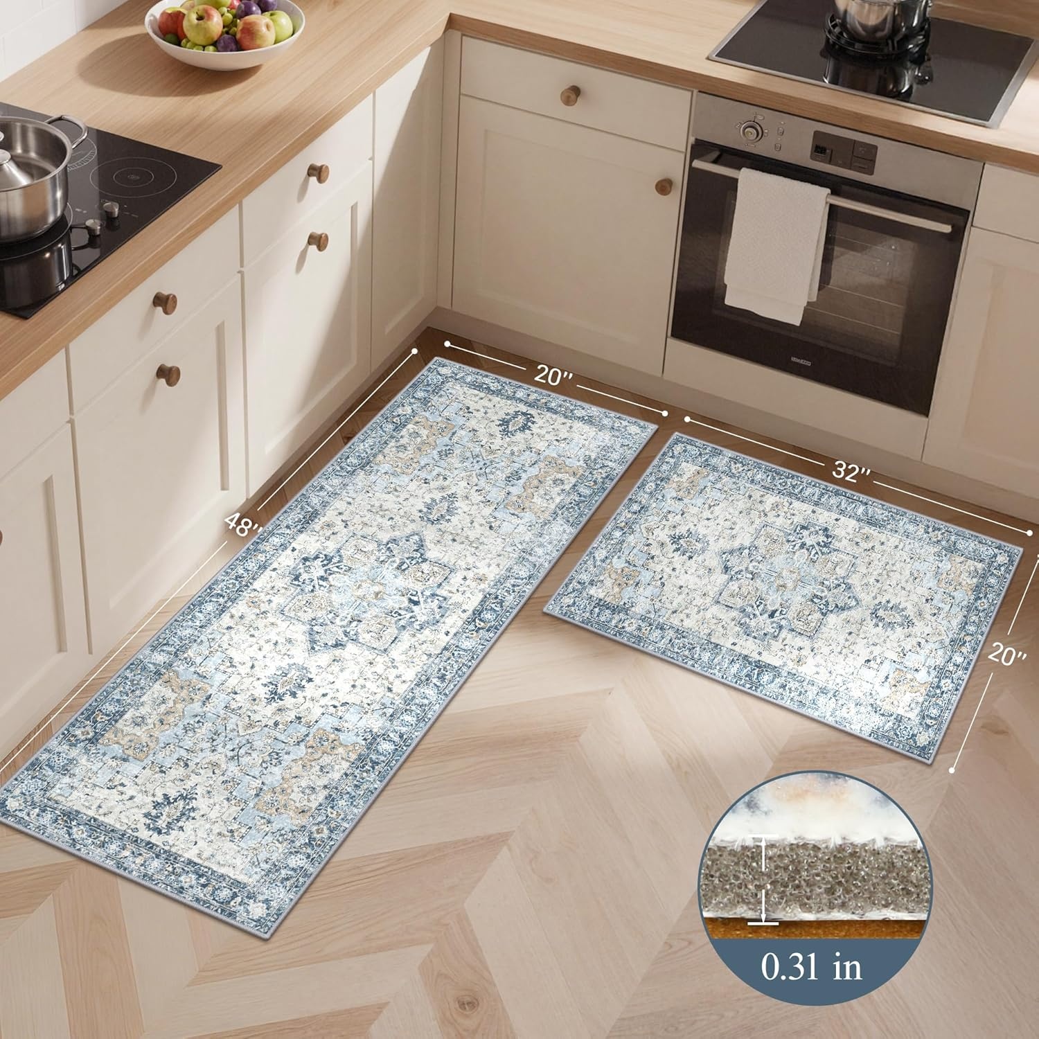 image:imageGENIMO Kitchen Rugs Non Slip Washable Kitchen Mats for Floor Cushioned Standing Mat Kitchen Runner Rug Floor Mat for Kitchen Decor Laundry Sink Entryway Home 24x36 BlueBlue