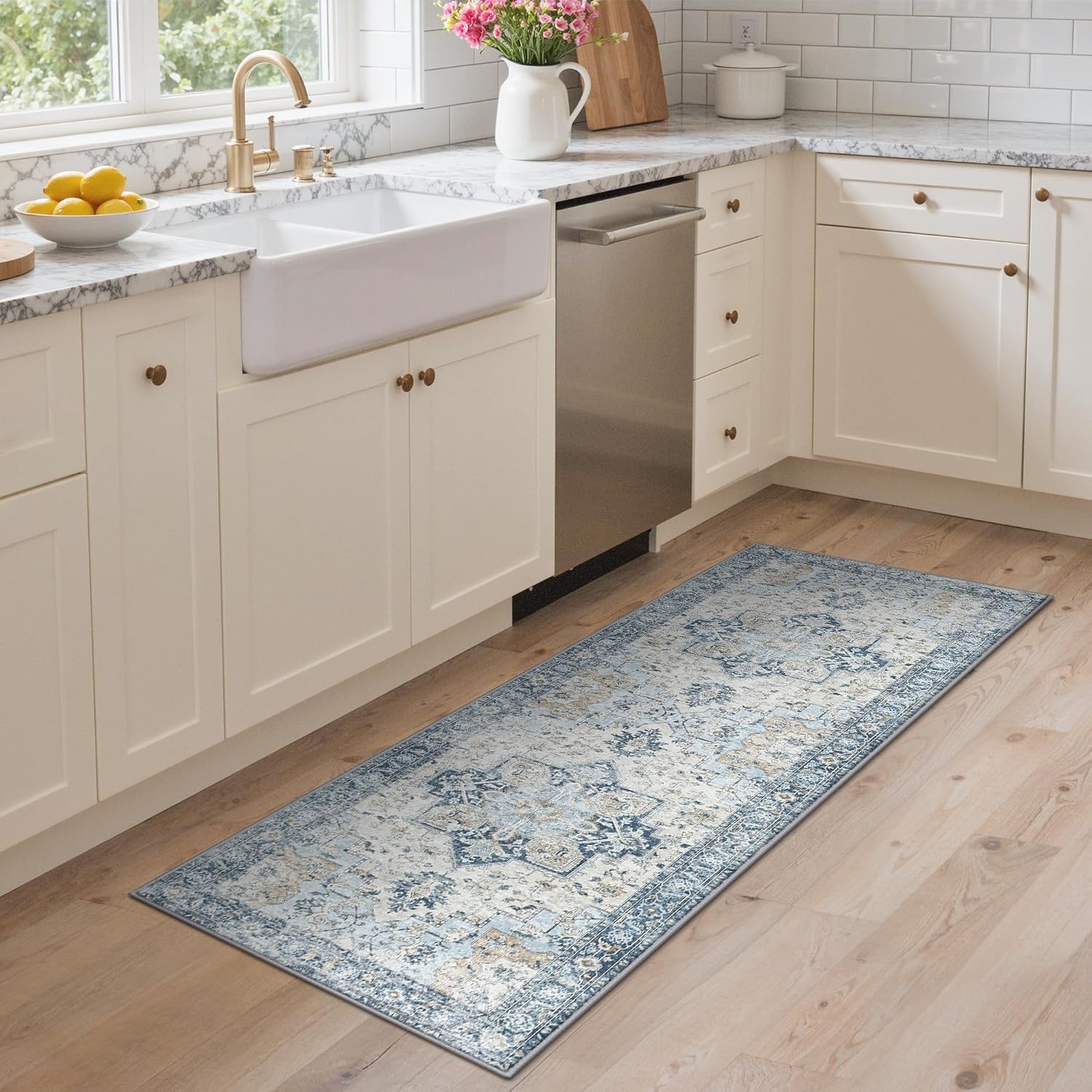 image:imageGENIMO Kitchen Rugs Non Slip Washable Kitchen Mats for Floor Cushioned Standing Mat Kitchen Runner Rug Floor Mat for Kitchen Decor Laundry Sink Entryway Home 24x36 BlueBlue