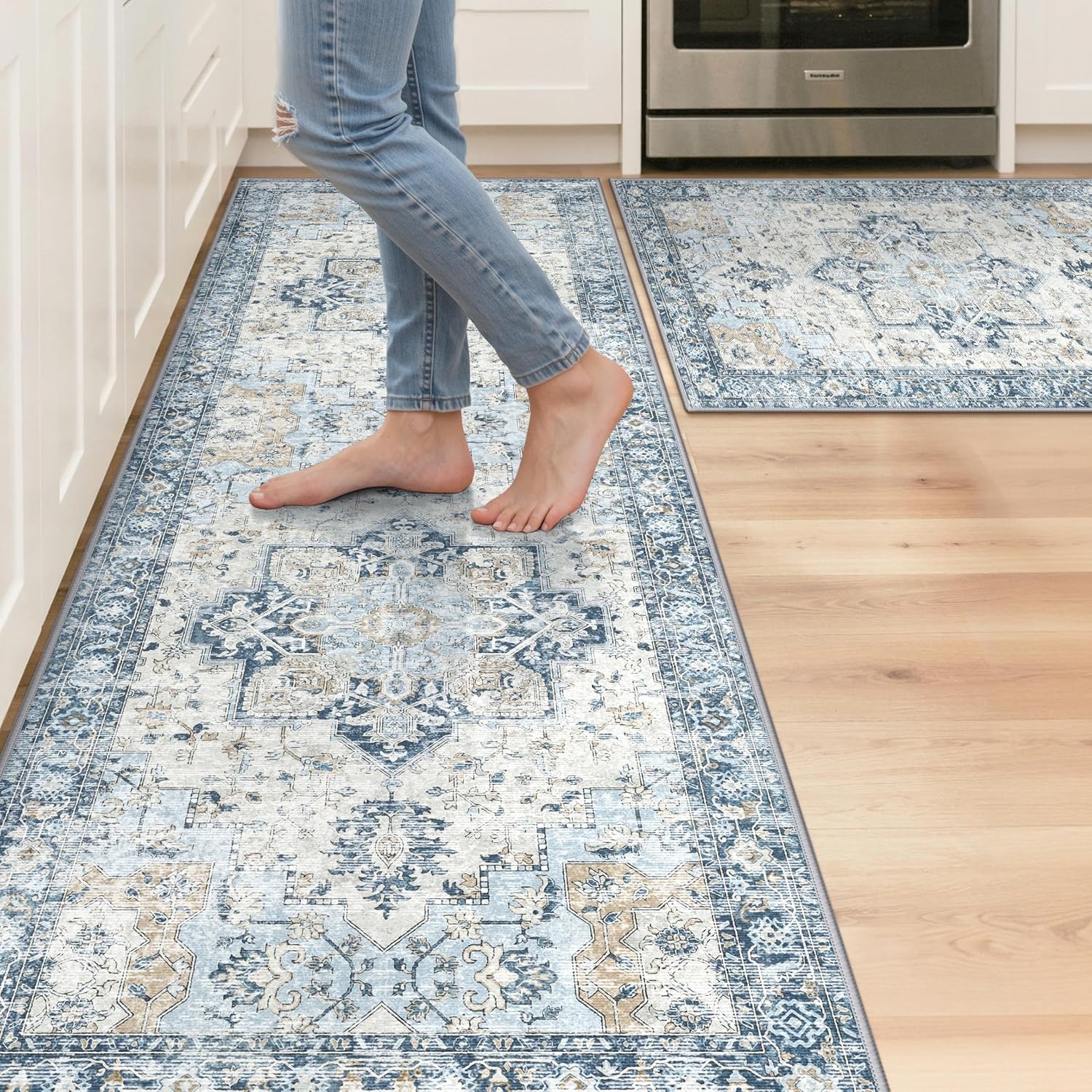 image:imageGENIMO Kitchen Rugs Non Slip Washable Kitchen Mats for Floor Cushioned Standing Mat Kitchen Runner Rug Floor Mat for Kitchen Decor Laundry Sink Entryway Home 24x36 BlueBlue