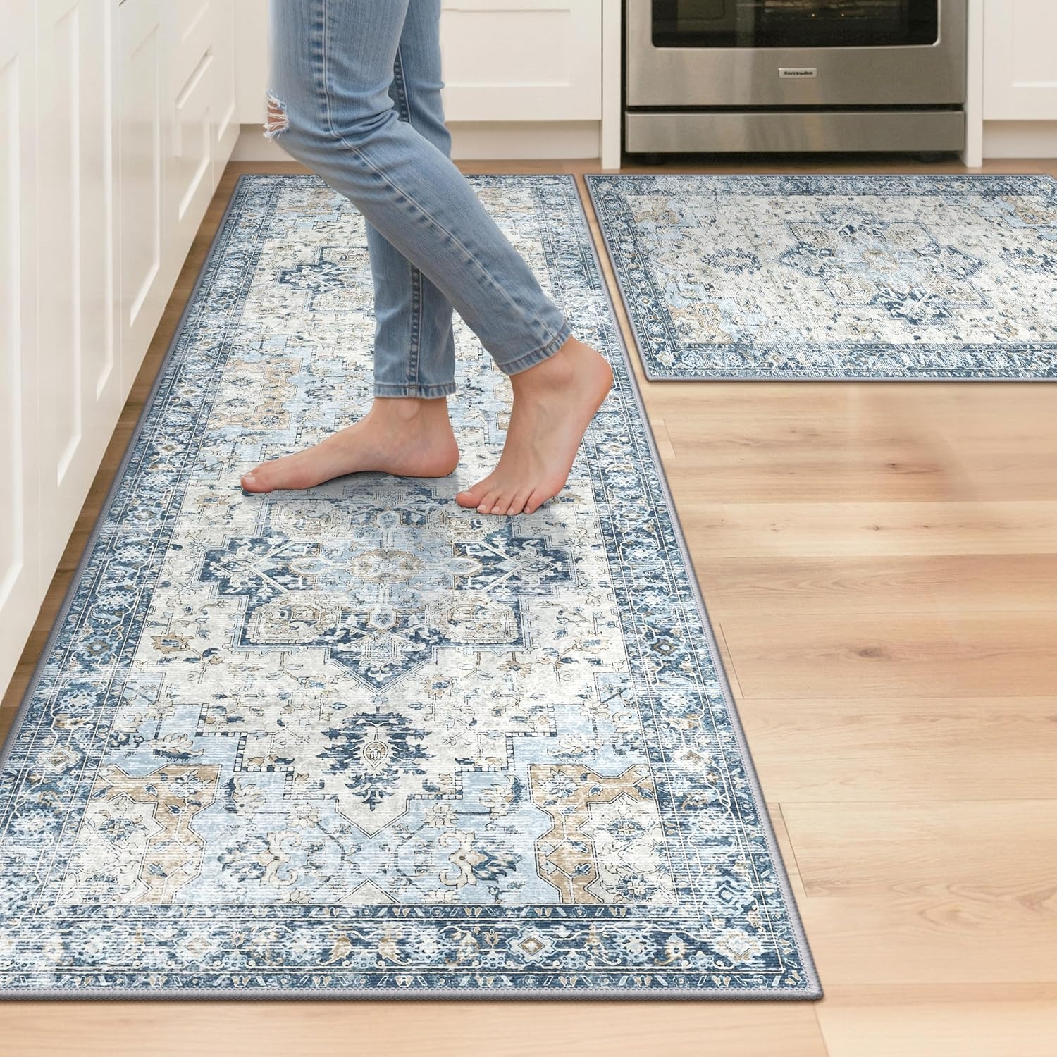 image:imageGENIMO Kitchen Rugs Non Slip Washable Kitchen Mats for Floor Cushioned Standing Mat Kitchen Runner Rug Floor Mat for Kitchen Decor Laundry Sink Entryway Home 24x36 BlueBlue