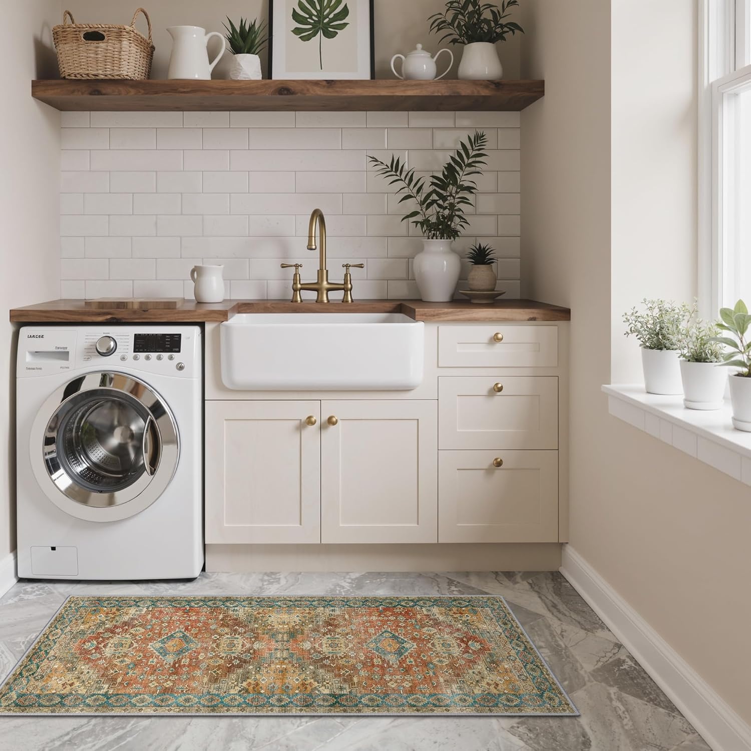 image:imageGENIMO Kitchen Rugs Non Slip Washable Kitchen Mats for Floor Cushioned Standing Mat Kitchen Runner Rug Floor Mat for Kitchen Decor Laundry Sink Entryway Home 24x36 BlueRetrobrick