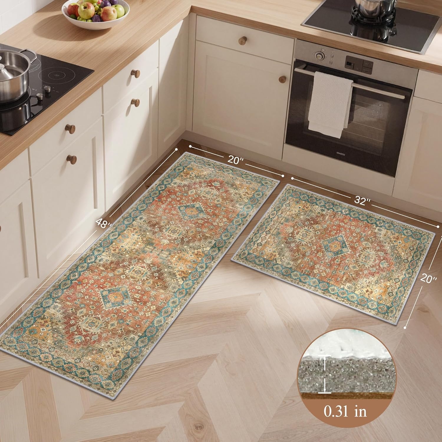 image:imageGENIMO Kitchen Rugs Non Slip Washable Kitchen Mats for Floor Cushioned Standing Mat Kitchen Runner Rug Floor Mat for Kitchen Decor Laundry Sink Entryway Home 24x36 BlueRetrobrick