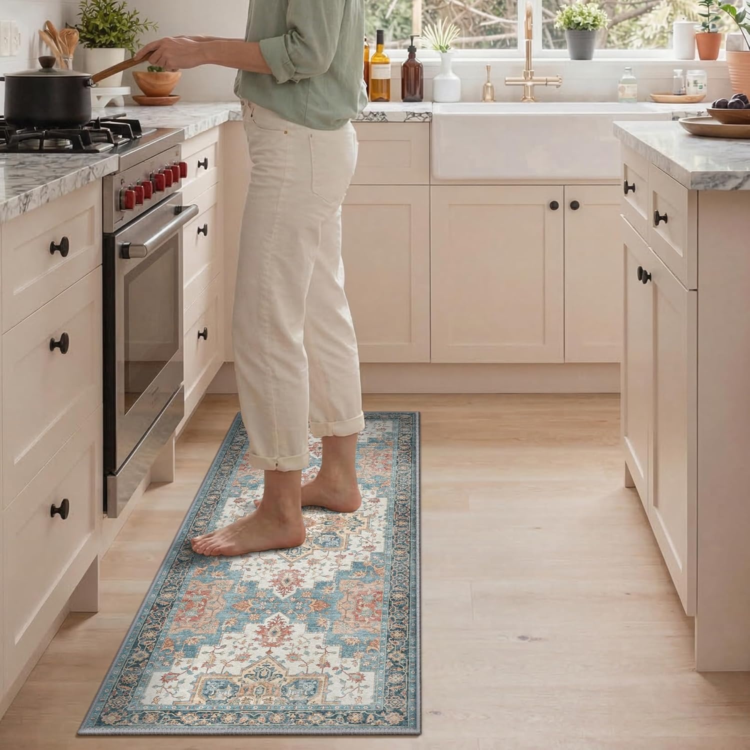 image:imageGENIMO Kitchen Rugs Non Slip Washable Kitchen Mats for Floor Cushioned Standing Mat Kitchen Runner Rug Floor Mat for Kitchen Decor Laundry Sink Entryway Home 24x36 BlueBlue Salmon