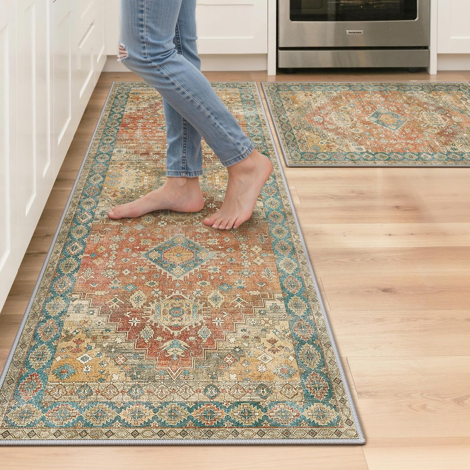image:imageGENIMO Kitchen Rugs Non Slip Washable Kitchen Mats for Floor Cushioned Standing Mat Kitchen Runner Rug Floor Mat for Kitchen Decor Laundry Sink Entryway Home 24x36 BlueRetrobrick