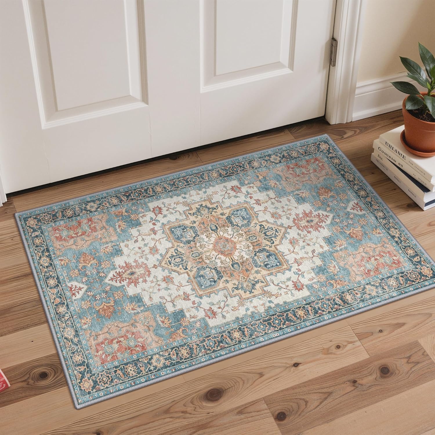 image:imageGENIMO Kitchen Rugs Non Slip Washable Kitchen Mats for Floor Cushioned Standing Mat Kitchen Runner Rug Floor Mat for Kitchen Decor Laundry Sink Entryway Home 24x36 BlueBlue Salmon