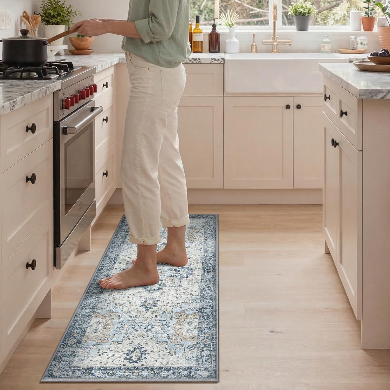 image:imageGENIMO Kitchen Rugs Non Slip Washable Kitchen Mats for Floor Cushioned Standing Mat Kitchen Runner Rug Floor Mat for Kitchen Decor Laundry Sink Entryway Home 24x36 BlueBlue