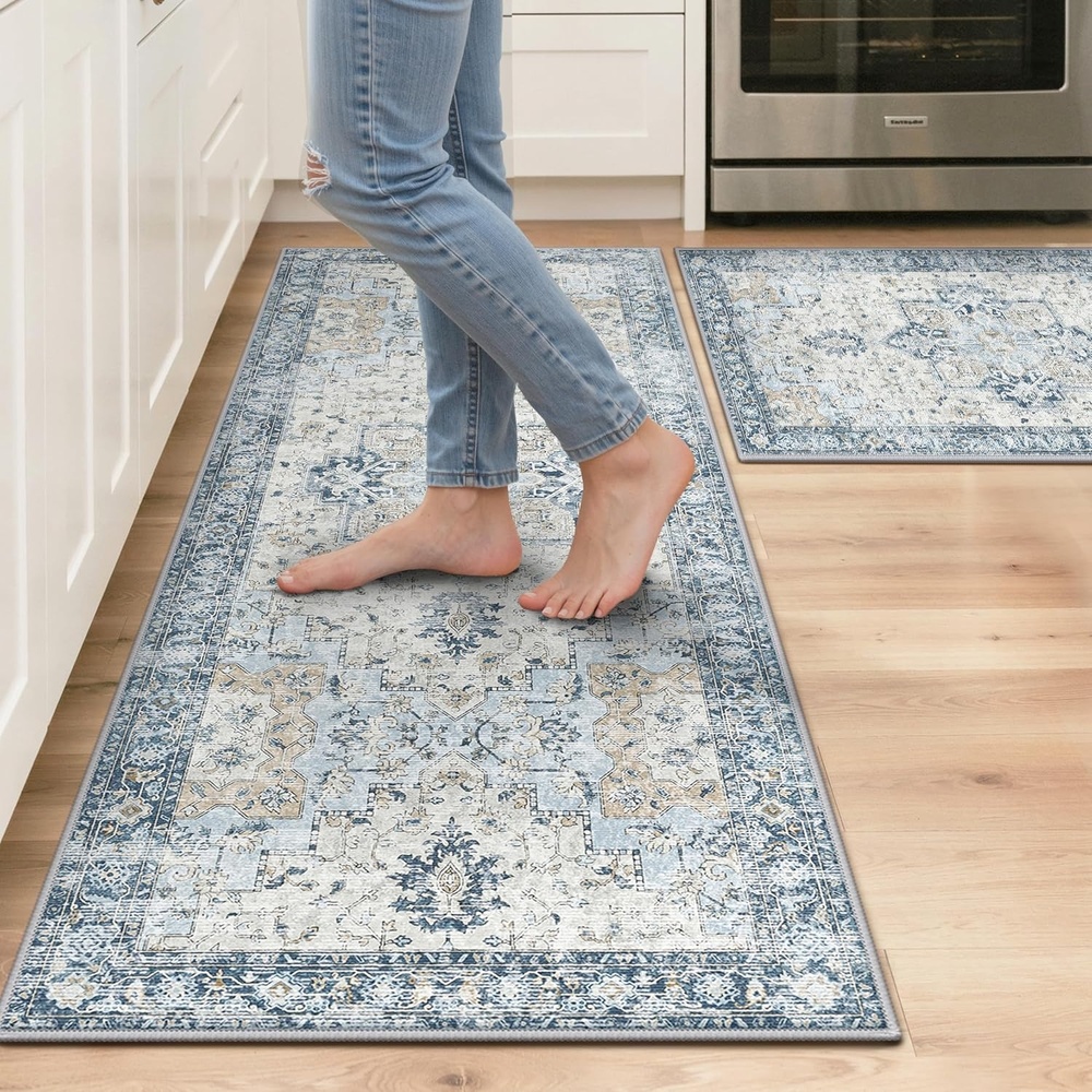 image:imageGENIMO Kitchen Rugs Non Slip Washable Kitchen Mats for Floor Cushioned Standing Mat Kitchen Runner Rug Floor Mat for Kitchen Decor Laundry Sink Entryway Home 24x36 BlueBlue