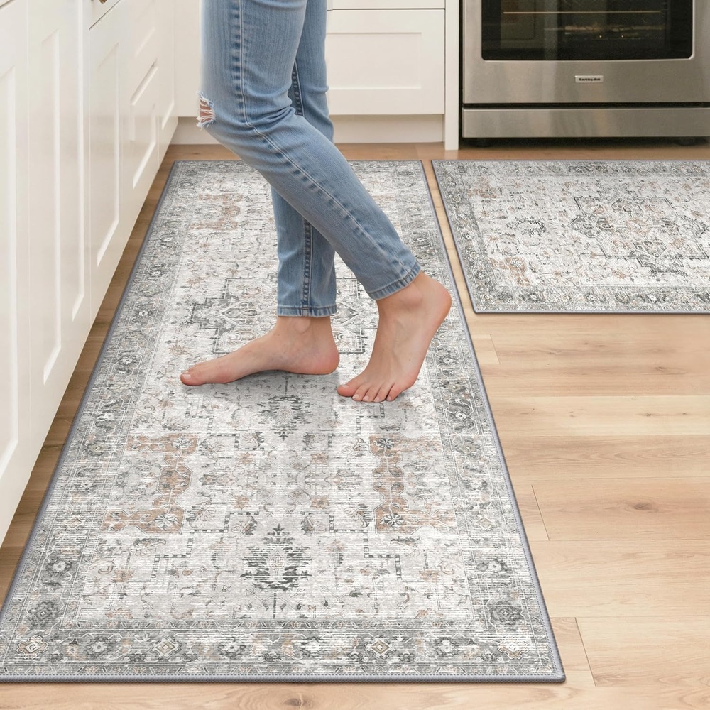image:imageGENIMO Kitchen Rugs Non Slip Washable Kitchen Mats for Floor Cushioned Standing Mat Kitchen Runner Rug Floor Mat for Kitchen Decor Laundry Sink Entryway Home 24x36 BlueLight Taupe Brown
