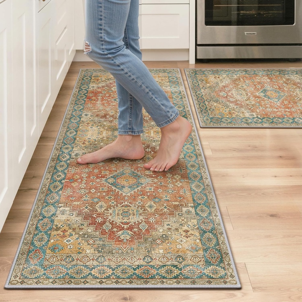 image:imageGENIMO Kitchen Rugs Non Slip Washable Kitchen Mats for Floor Cushioned Standing Mat Kitchen Runner Rug Floor Mat for Kitchen Decor Laundry Sink Entryway Home 24x36 BlueRetrobrick