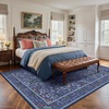 GENIMO Floral Washable Runner Rug 2’6”x8’, Non-Slip Long Hallway Carpet for Entryway, Kitchen, Indoor Floor Use, Vintage Boho Soft Thin Rug Décor, Beige/Navy(Blue)