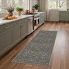 GENIMO Floral Washable Runner Rug 2’6”x8’, Non-Slip Long Hallway Carpet for Entryway, Kitchen, Indoor Floor Use, Vintage Boho Soft Thin Rug Décor, Beige/Navy(Charcoal Sage Green)