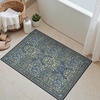 GENIMO Floral Washable Runner Rug 2’6”x8’, Non-Slip Long Hallway Carpet for Entryway, Kitchen, Indoor Floor Use, Vintage Boho Soft Thin Rug Décor, Beige/Navy(Dark Blue)
