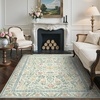 GENIMO Floral Washable Runner Rug 2’6”x8’, Non-Slip Long Hallway Carpet for Entryway, Kitchen, Indoor Floor Use, Vintage Boho Soft Thin Rug Décor, Beige/Navy(Green)