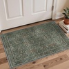 GENIMO Floral Washable Runner Rug 2’6”x8’, Non-Slip Long Hallway Carpet for Entryway, Kitchen, Indoor Floor Use, Vintage Boho Soft Thin Rug Décor, Beige/Navy(Charcoal Green-1)