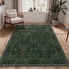 GENIMO Floral Washable Runner Rug 2’6”x8’, Non-Slip Long Hallway Carpet for Entryway, Kitchen, Indoor Floor Use, Vintage Boho Soft Thin Rug Décor, Beige/Navy(Dark Green-1)